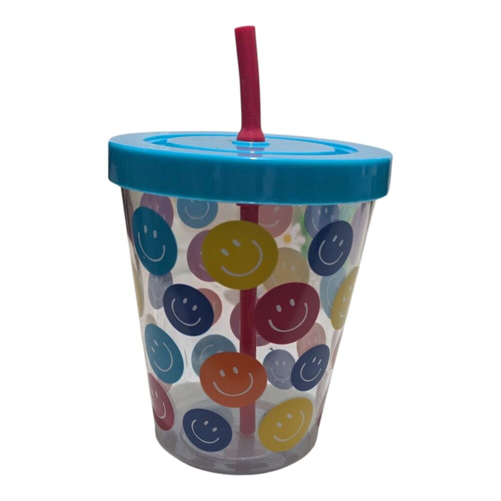 Colorful Kids Reusable Plastic Cups With Lids & Straws Set of 4 - Picture 4 of 6